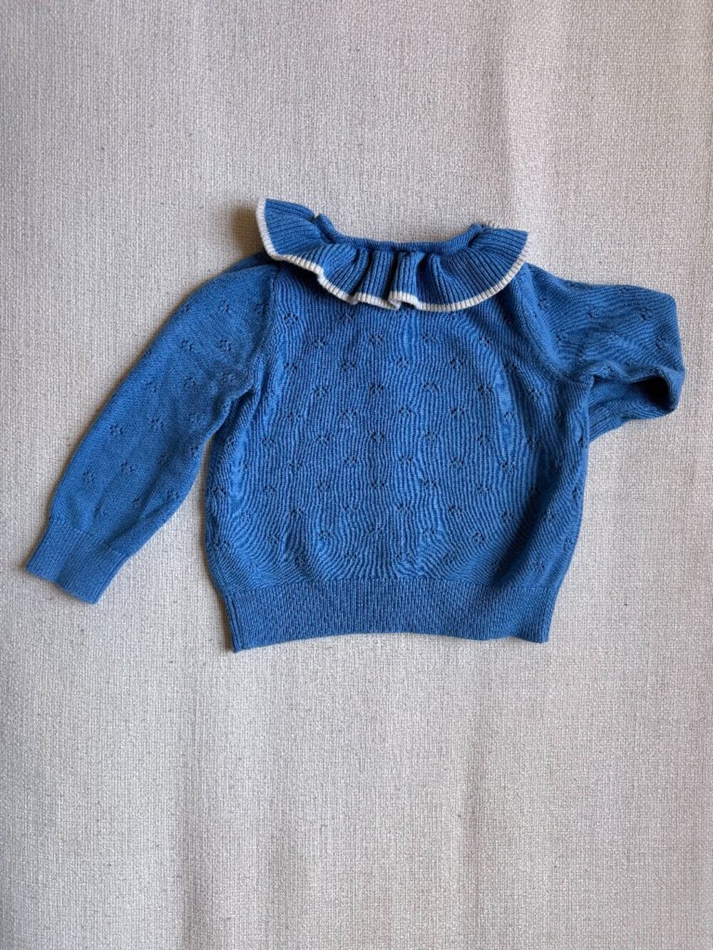 Mini Boden Blue Pointelle Knit Ruffle Collar Cardigan 2-3Y - Picture 4 of 5